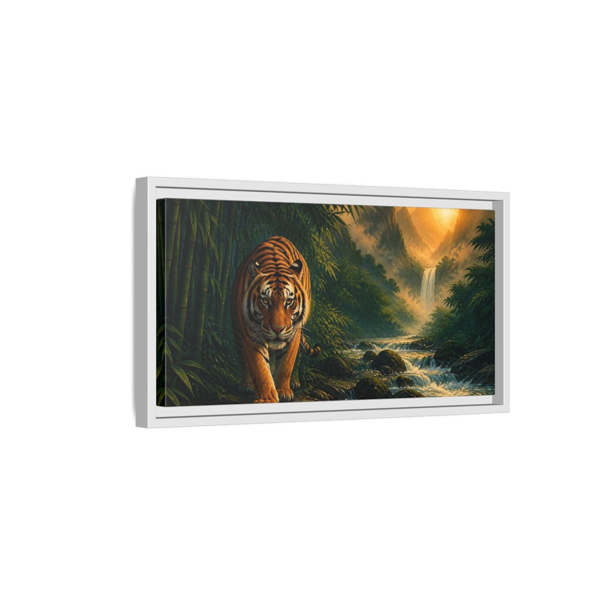 Side Mockup 6. Majestic Tiger Animals Art shown as framed canvas print