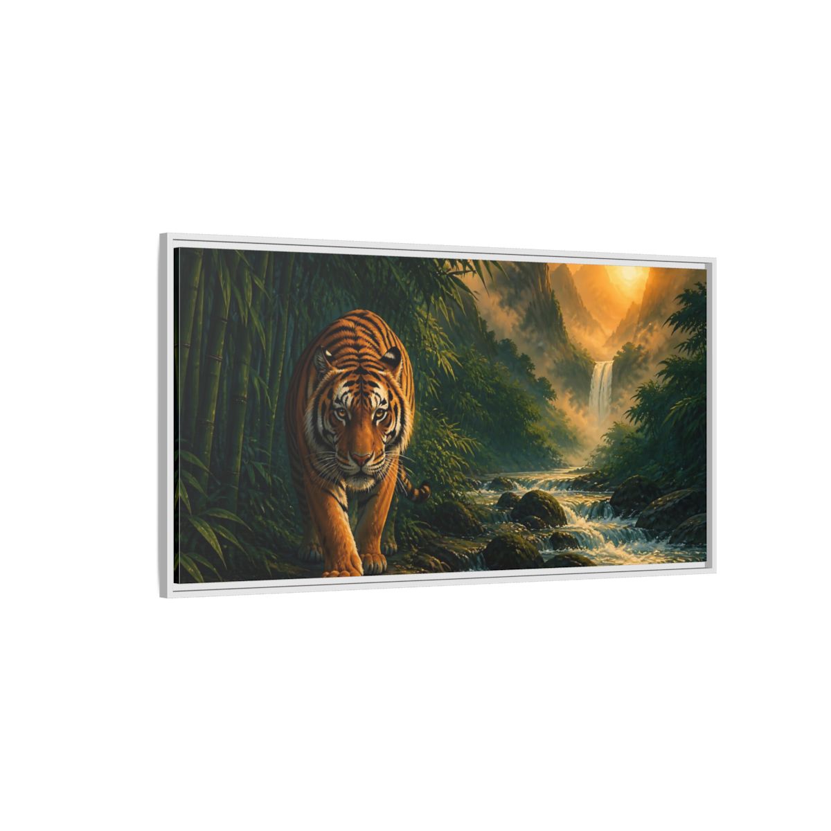 Side Mockup 3. Majestic Tiger Animals Art shown as framed canvas print