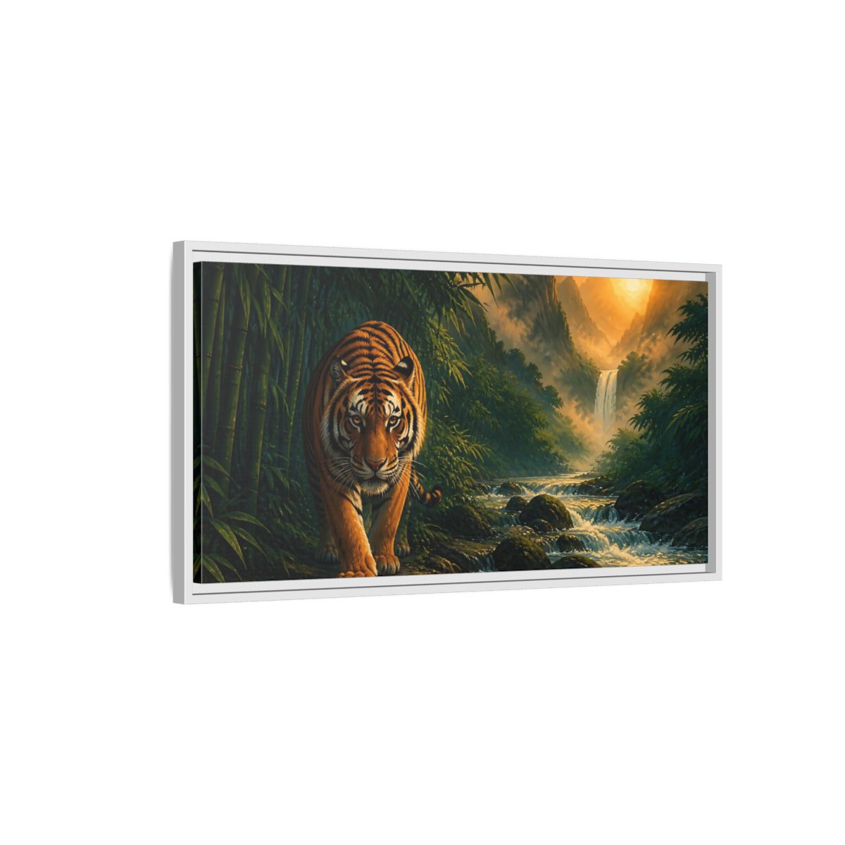 Side Mockup 1. Majestic Tiger Animals Art shown as framed canvas print