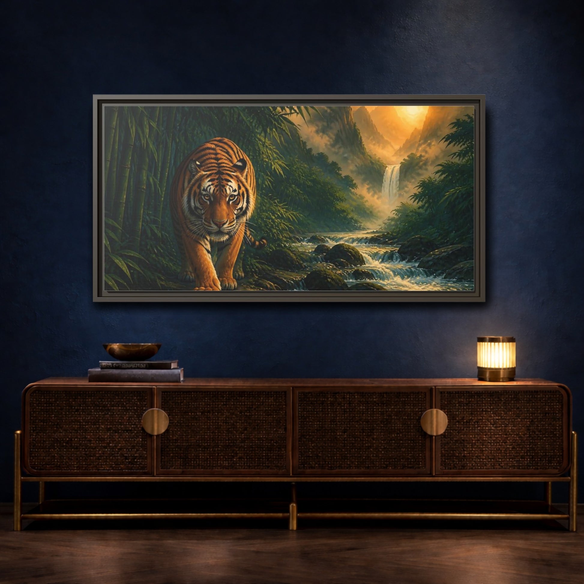Mockup 4. Majestic Tiger Animals Art shown as framed canvas print