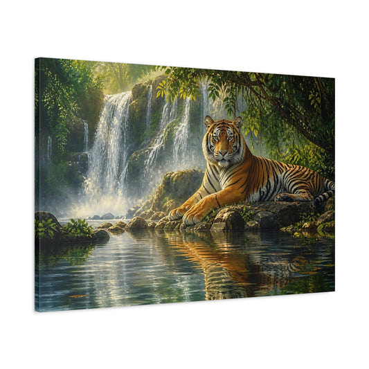 Main Mockup. Majestic Tiger At Waterfall shown as canvas print