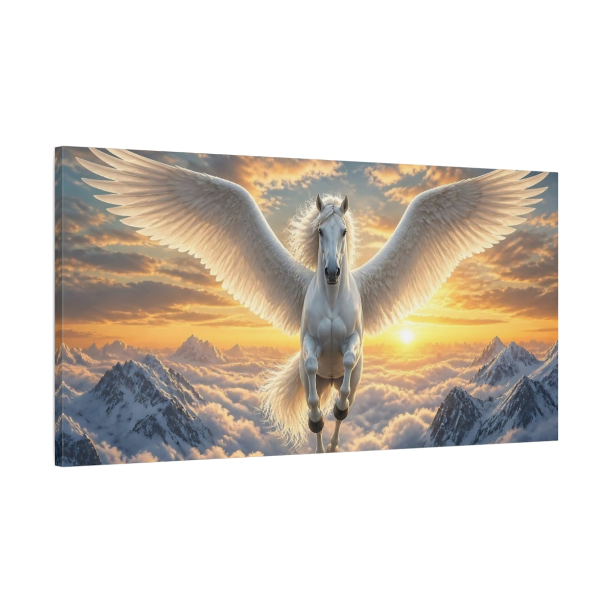 Main Mockup. Majestic White Pegasus shown as canvas print