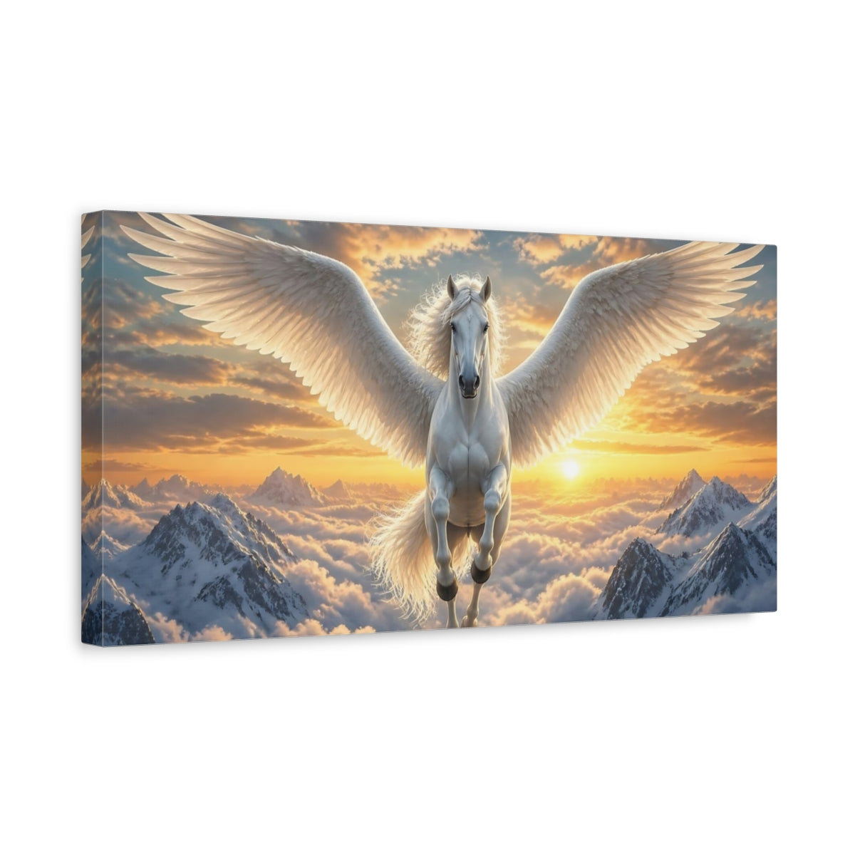 Side Mockup 3. Majestic White Pegasus shown as canvas print
