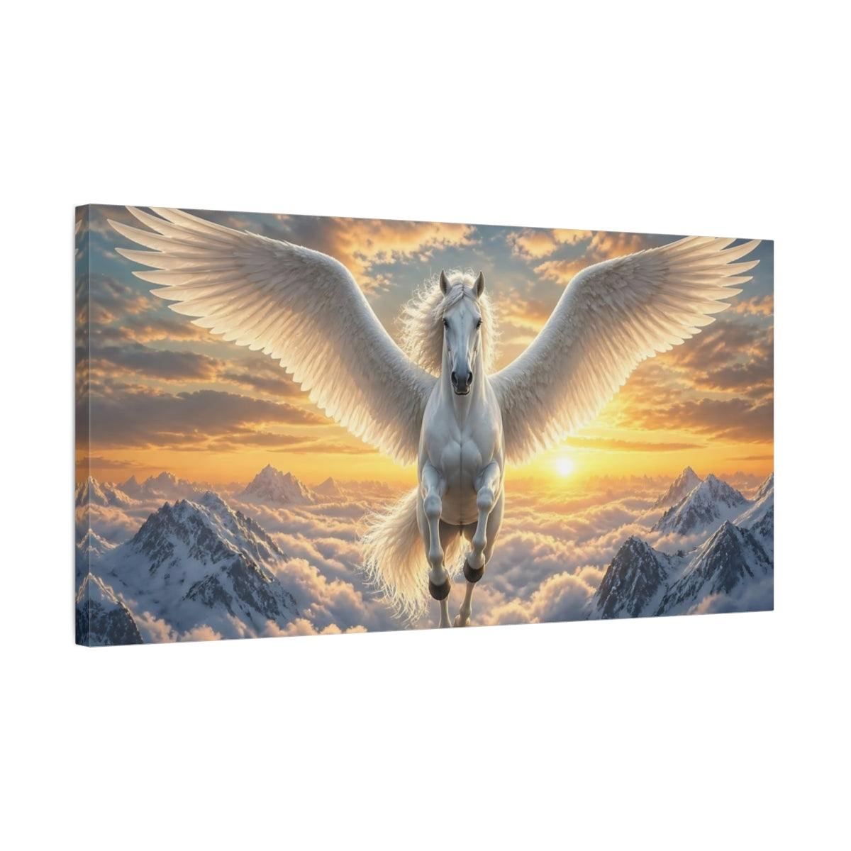 Side Mockup 1. Majestic White Pegasus shown as canvas print