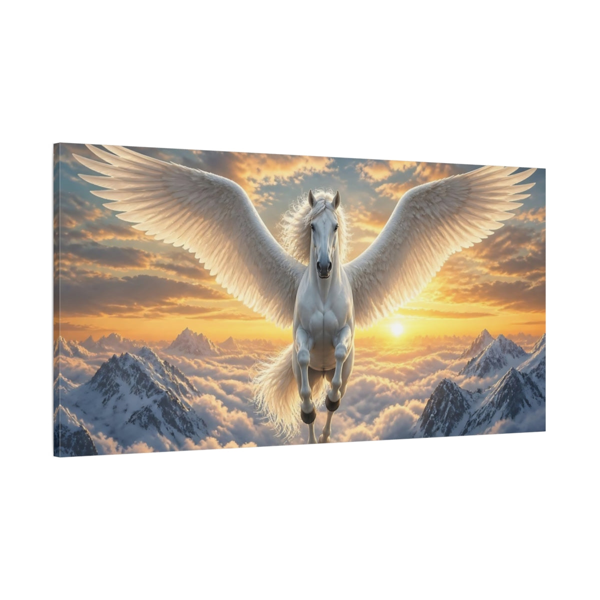 Side Mockup 2. Majestic White Pegasus shown as canvas print