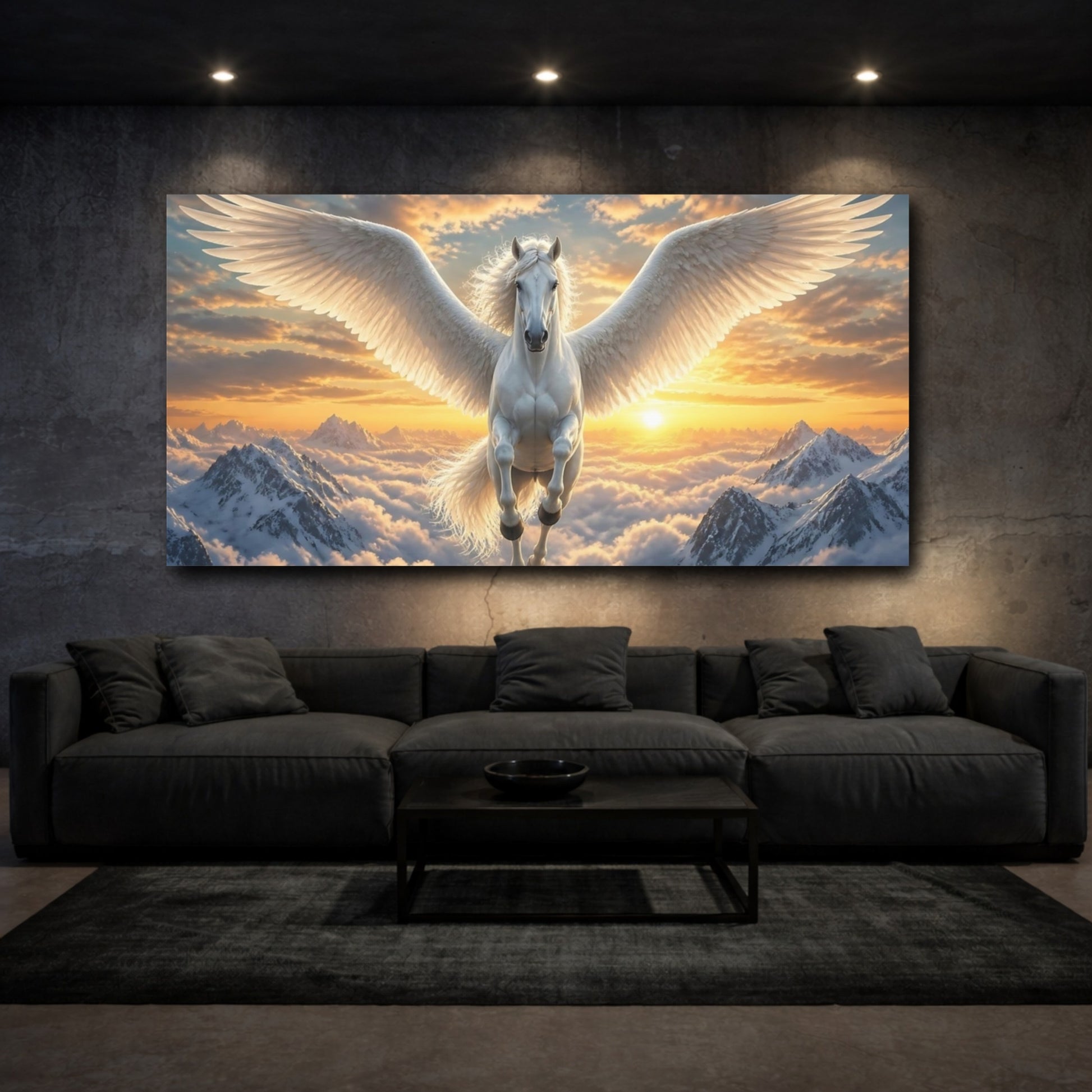 Mockup 3. Majestic White Pegasus shown as canvas print
