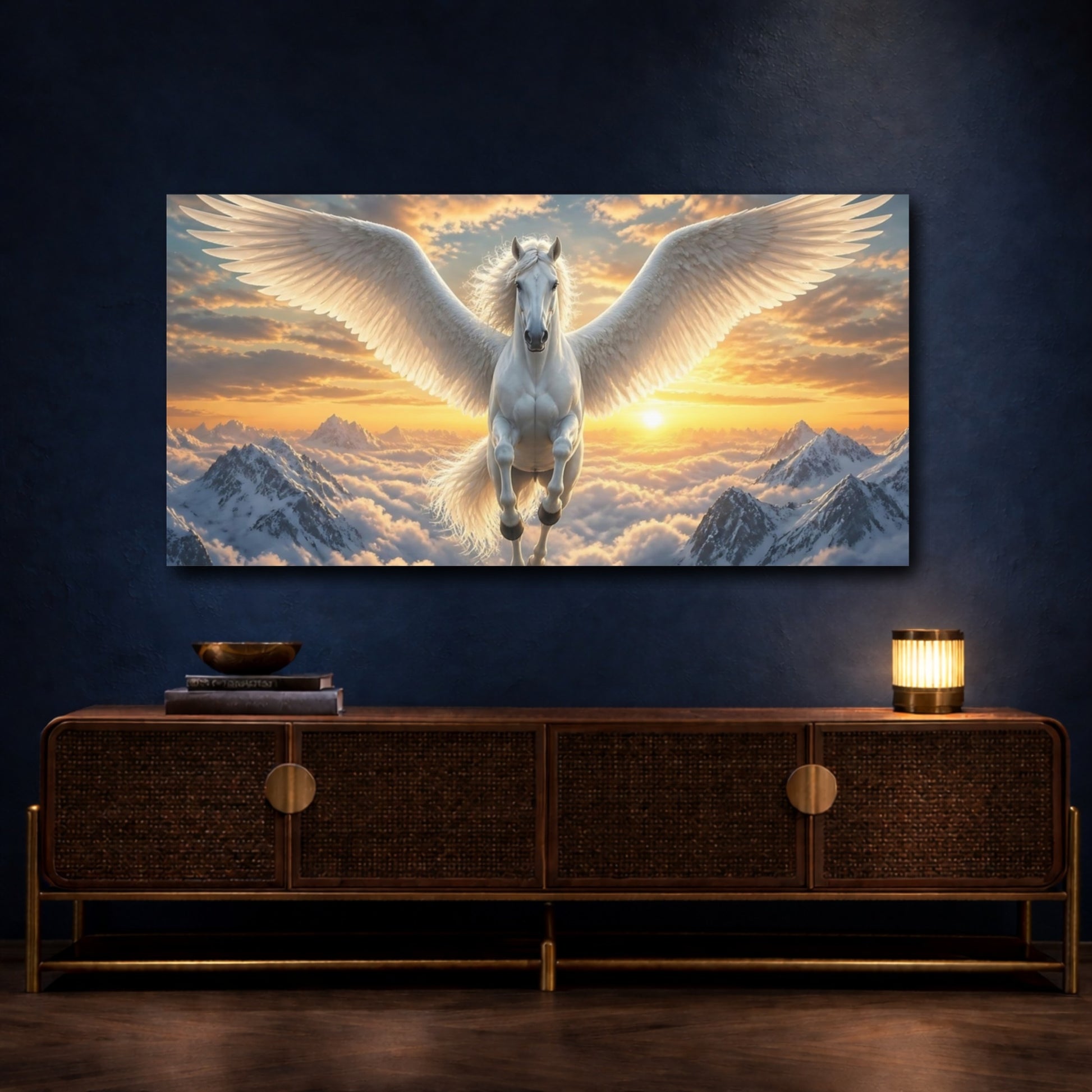 Mockup 4. Majestic White Pegasus shown as canvas print