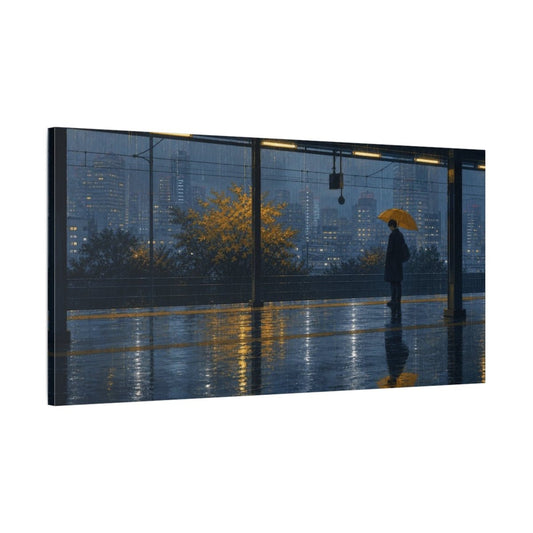 Man Vintage Rainy City Canvas Print – Cinematic Decor For Living Room, Above Sofa - YesArtYes