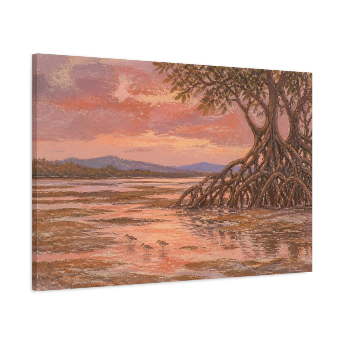 Main Mockup. Mangrove Landscape At Dusk shown as canvas print