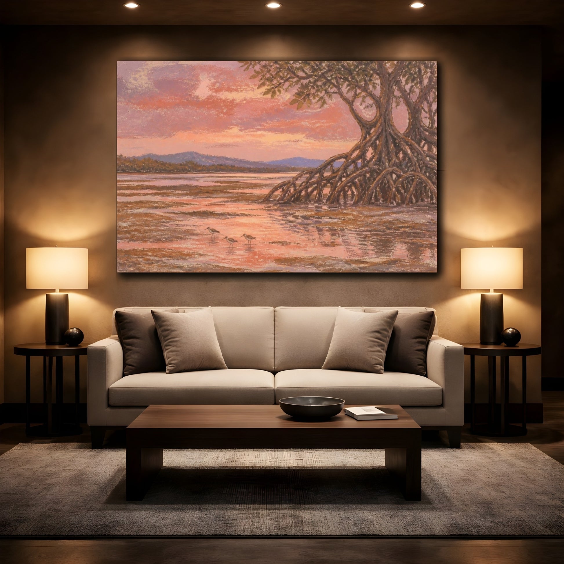 Mockup 2. Mangrove Landscape At Dusk shown as canvas print