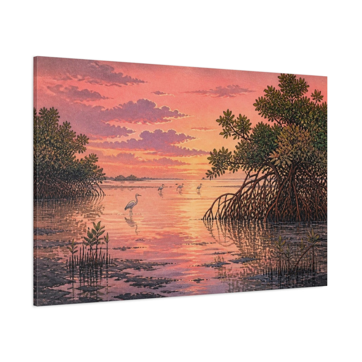 Side Mockup 1. Mangrove Sunset Landscape shown as canvas print