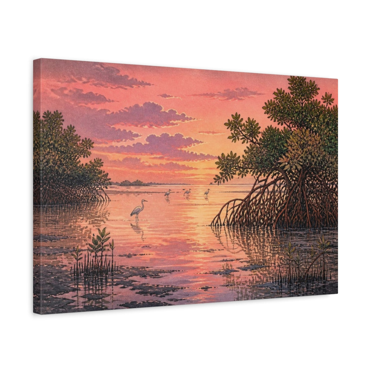 Side Mockup 3. Mangrove Sunset Landscape shown as canvas print