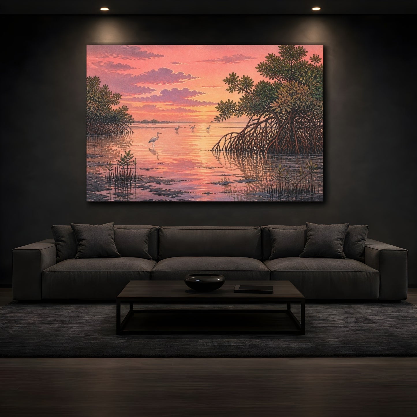 Mockup 3. Mangrove Sunset Landscape shown as canvas print