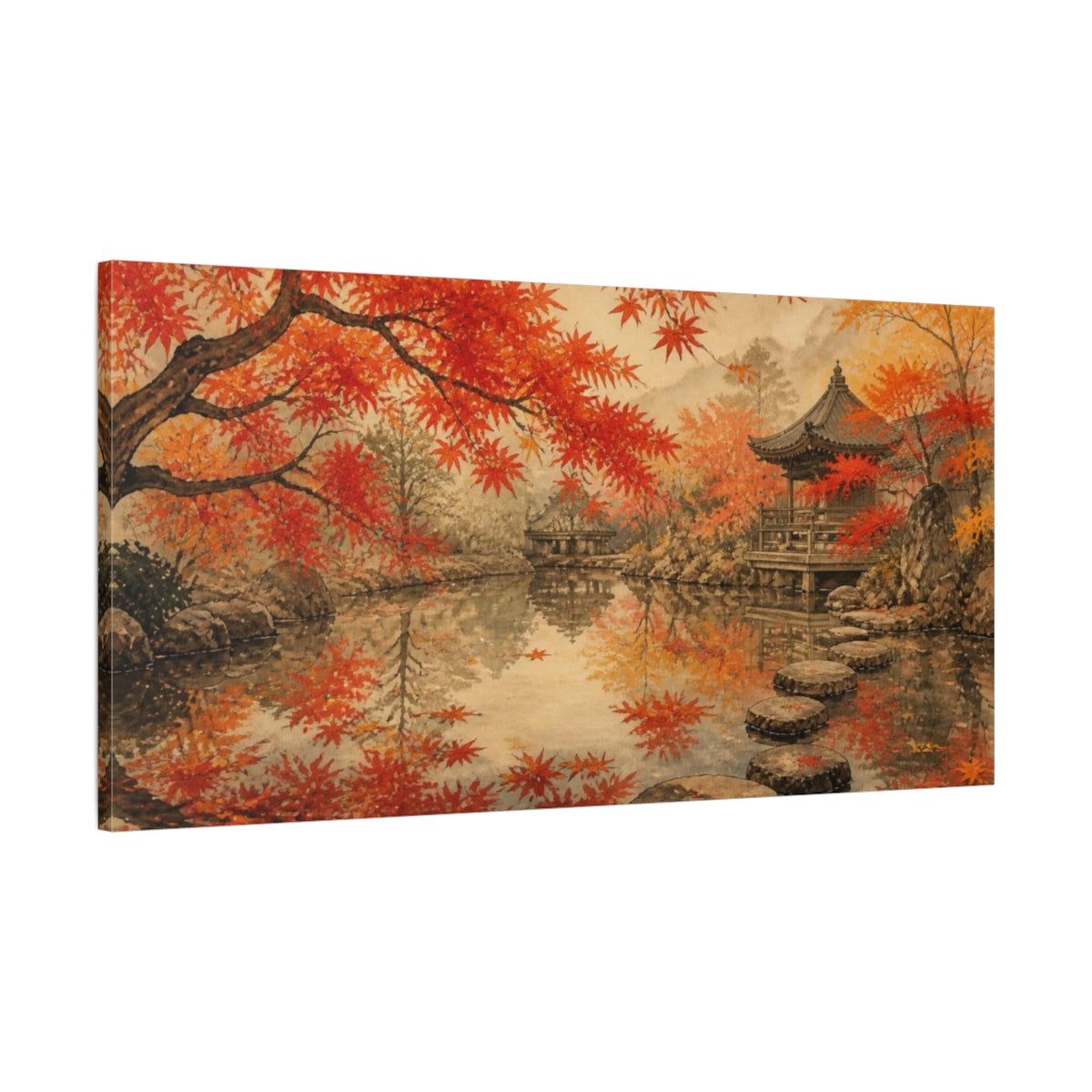 Main Mockup. Maple Canopy At Temple Pond shown as canvas print