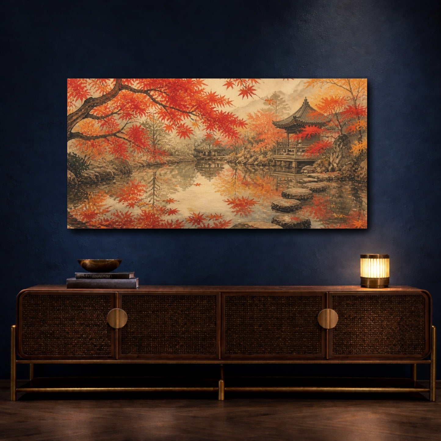 Mockup 4. Maple Canopy At Temple Pond shown as canvas print