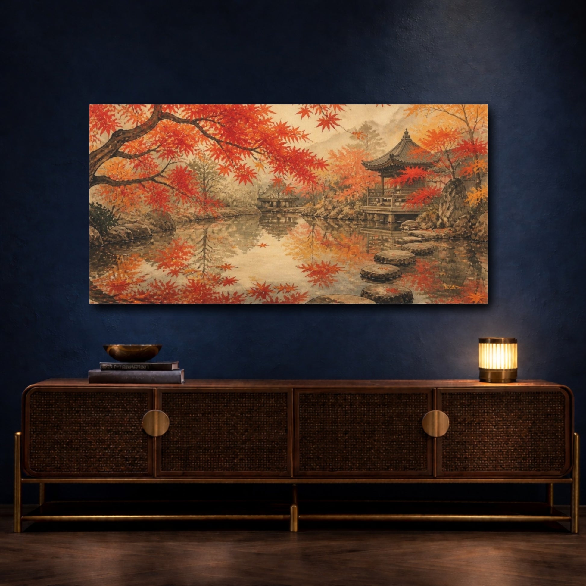 Mockup 4. Maple Canopy At Temple Pond shown as canvas print