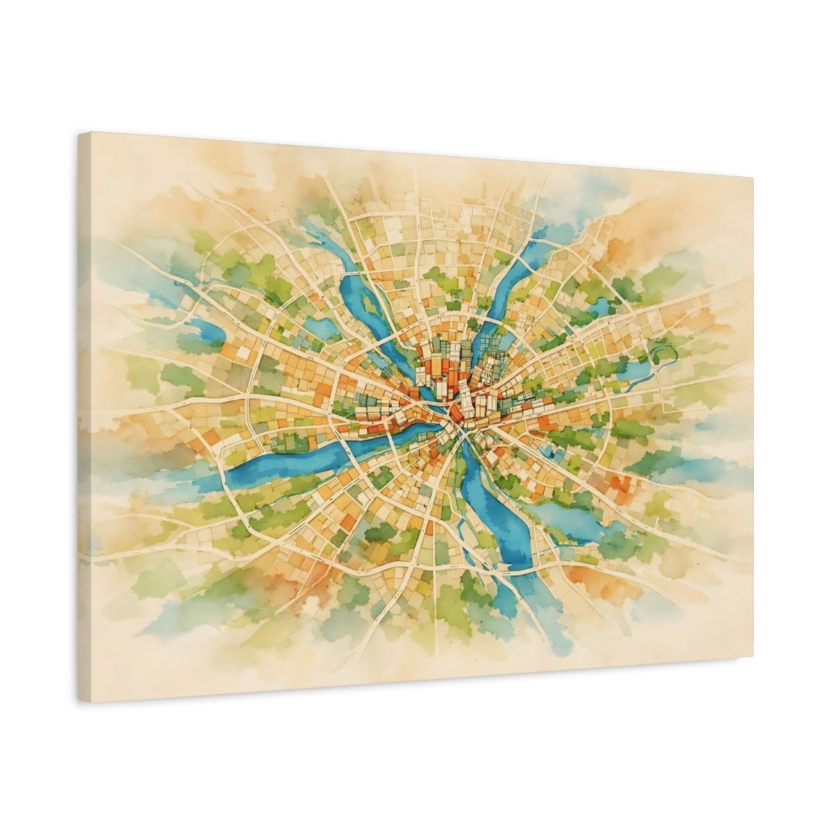 Maps City Watercolor - Canvas Wall Art Print - YesArtYes