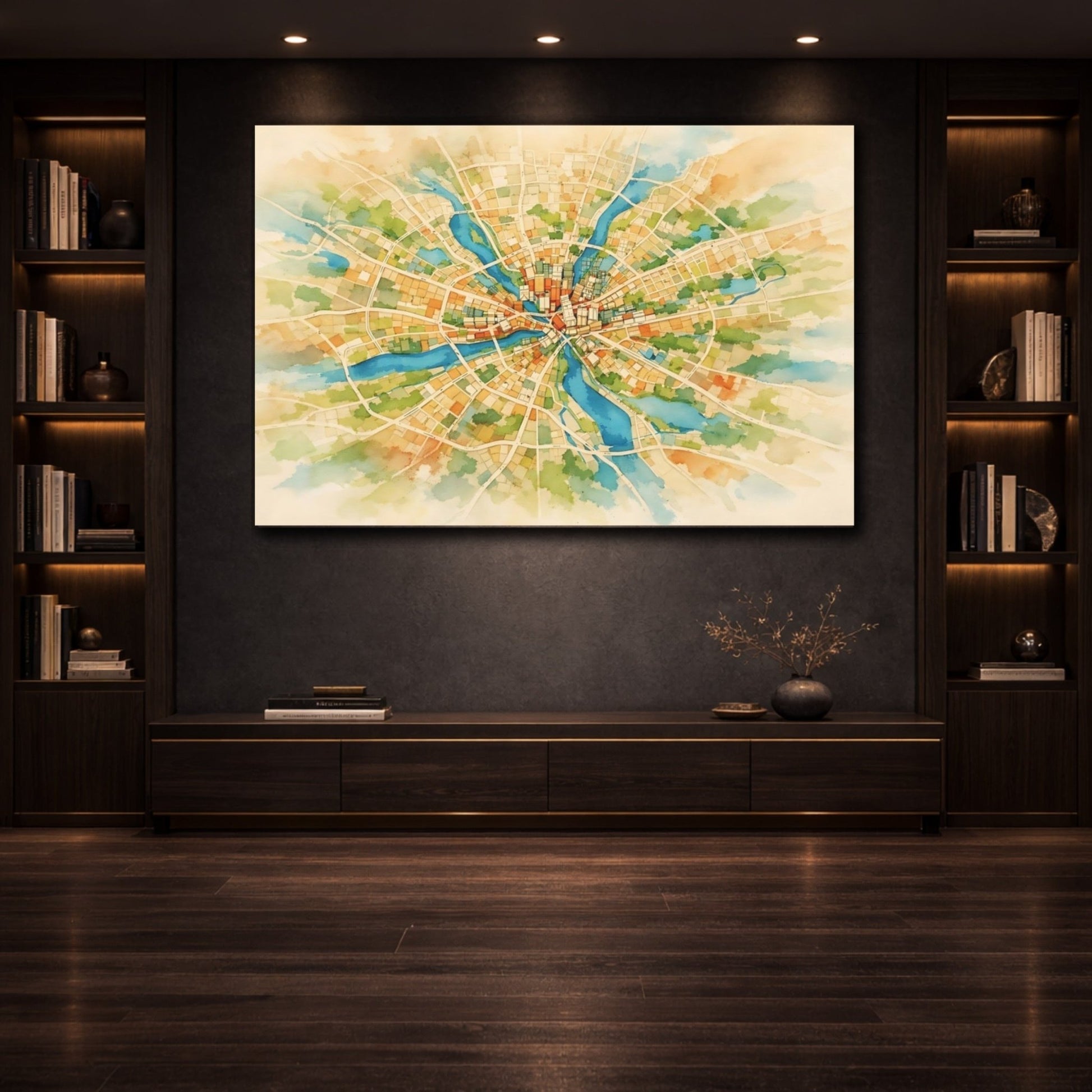 Maps City Watercolor - Canvas Wall Art Print - YesArtYes