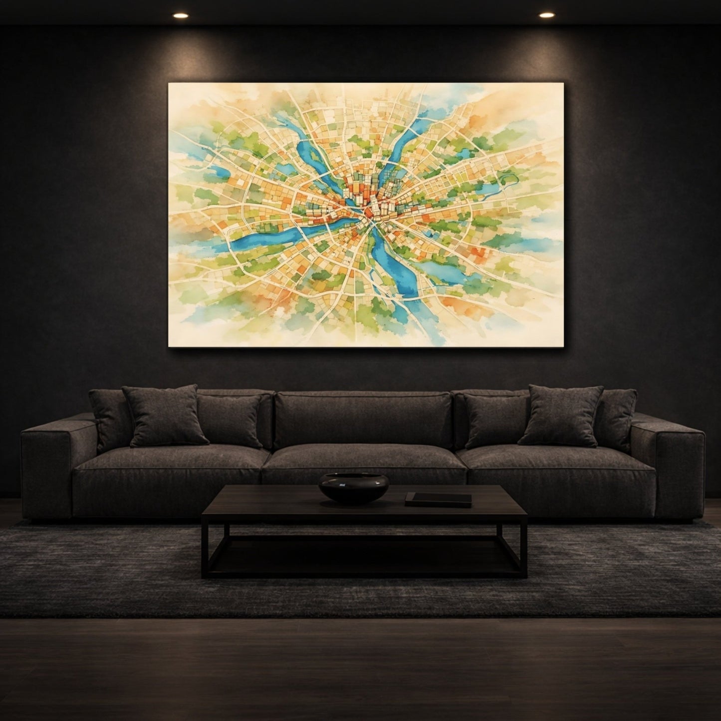 Maps City Watercolor - Canvas Wall Art Print - YesArtYes