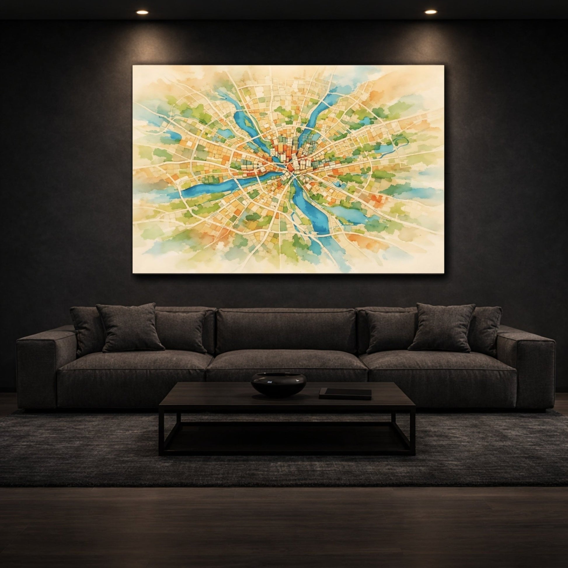 Maps City Watercolor - Canvas Wall Art Print - YesArtYes
