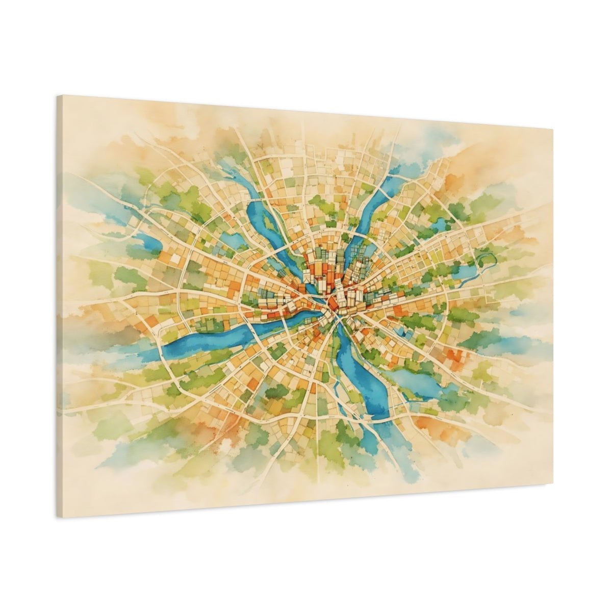 Maps City Watercolor - Canvas Wall Art Print - YesArtYes
