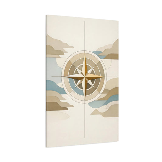 Maps Compass Neutral Compass Rose shown as stretched canvas wall art