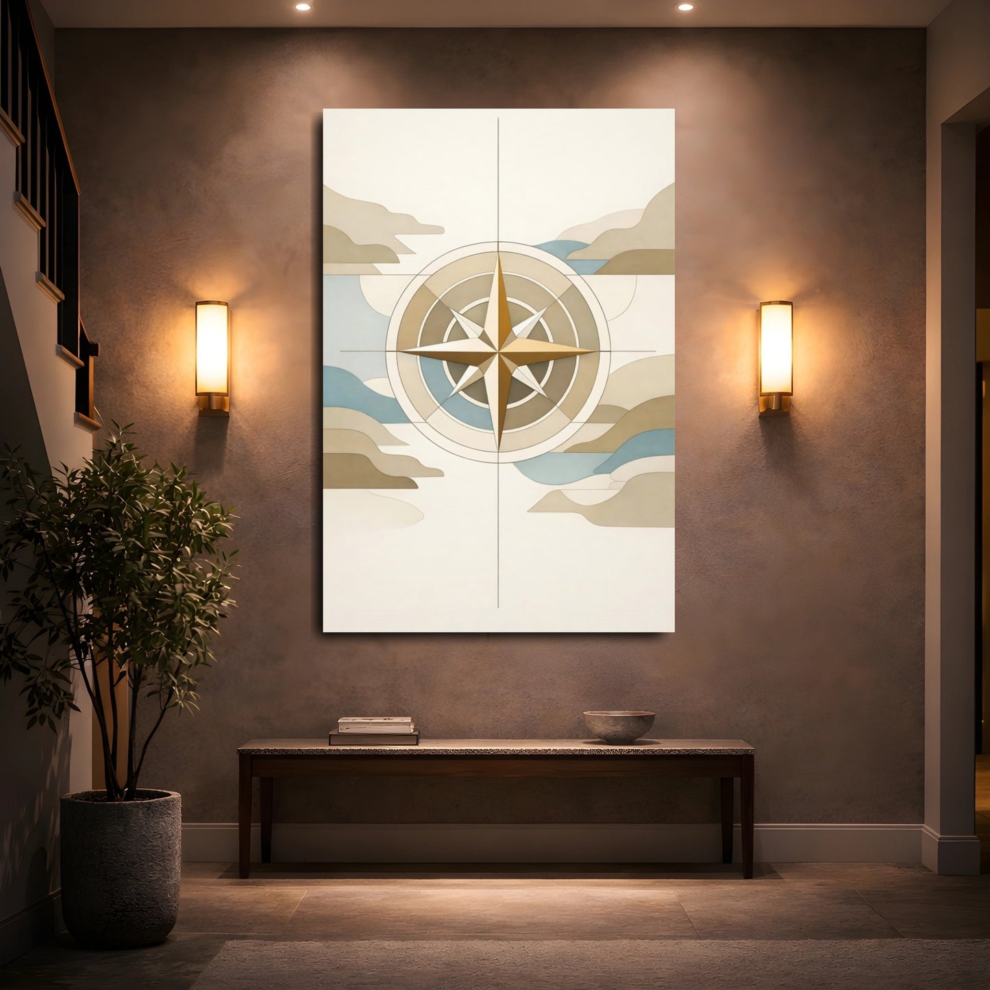 Maps Compass Neutral Compass Rose shown as front canvas room wall art