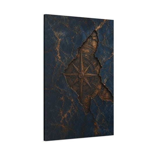 Maps Compass Rose Blue And Gold Canvas Print – Vintage Decor for Living Room, Large Wall - YesArtYes