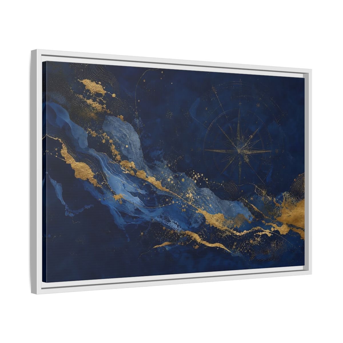 Maps Compass Rose Blue And Gold Framed Canvas Print – Abstract Decor for Living Room, Above Console Table - YesArtYes