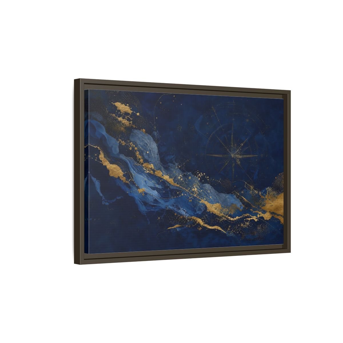 Maps Compass Rose Blue And Gold Framed Canvas Print – Abstract Decor for Living Room, Above Console Table - YesArtYes