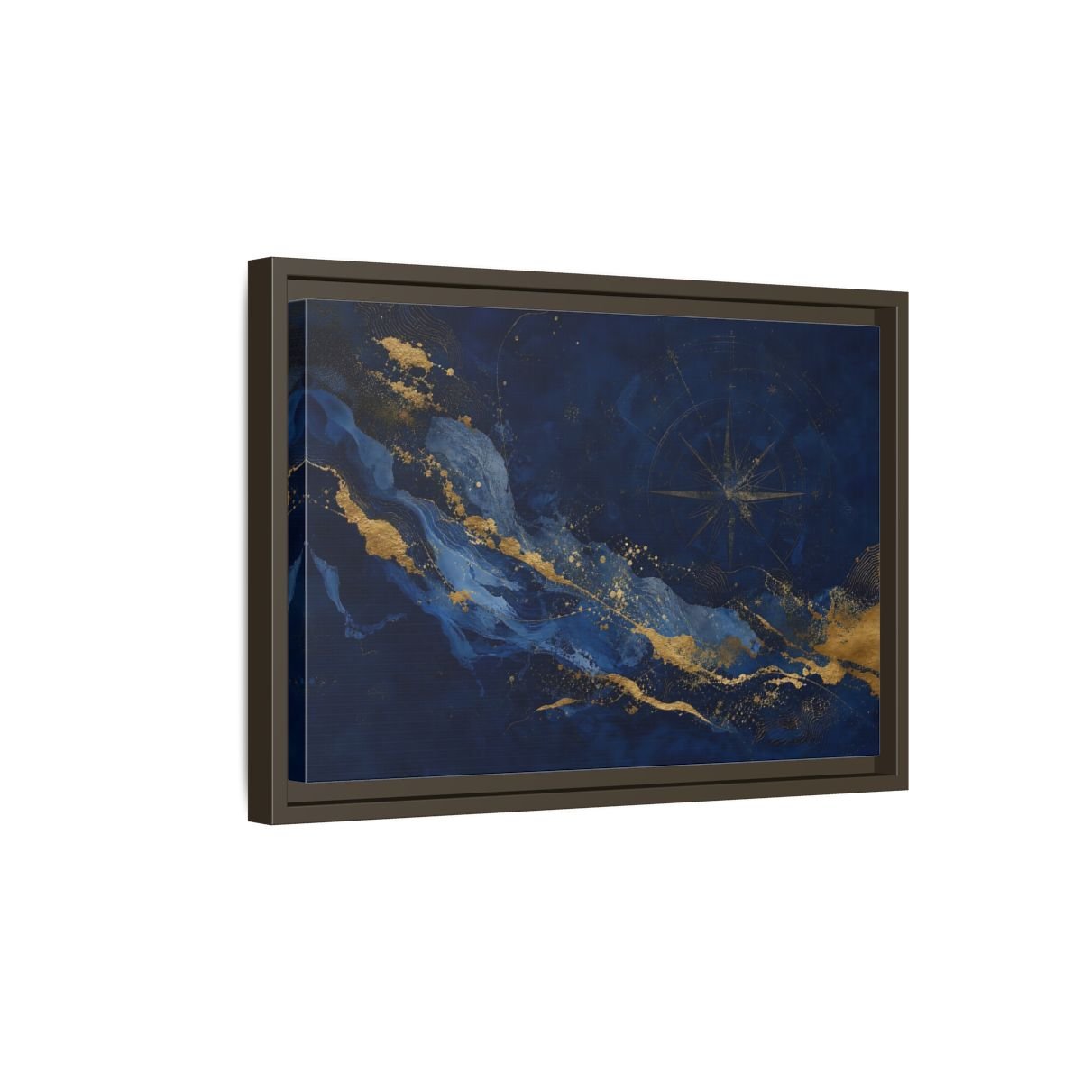 Maps Compass Rose Blue And Gold Framed Canvas Print – Abstract Decor for Living Room, Above Console Table - YesArtYes