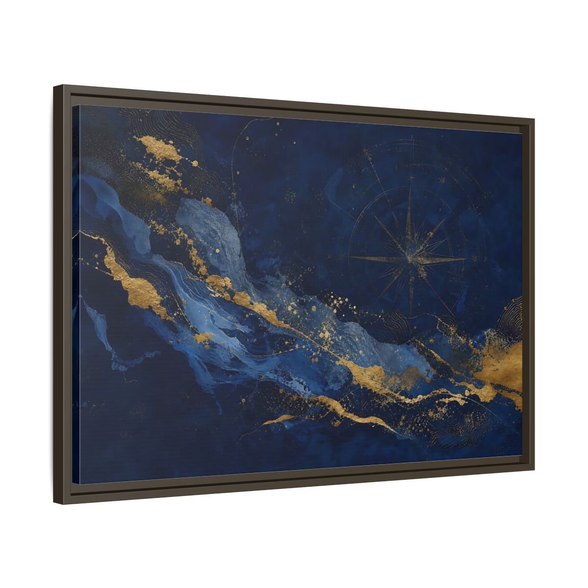 Maps Compass Rose Blue And Gold Framed Canvas Print – Abstract Decor for Living Room, Above Console Table - YesArtYes