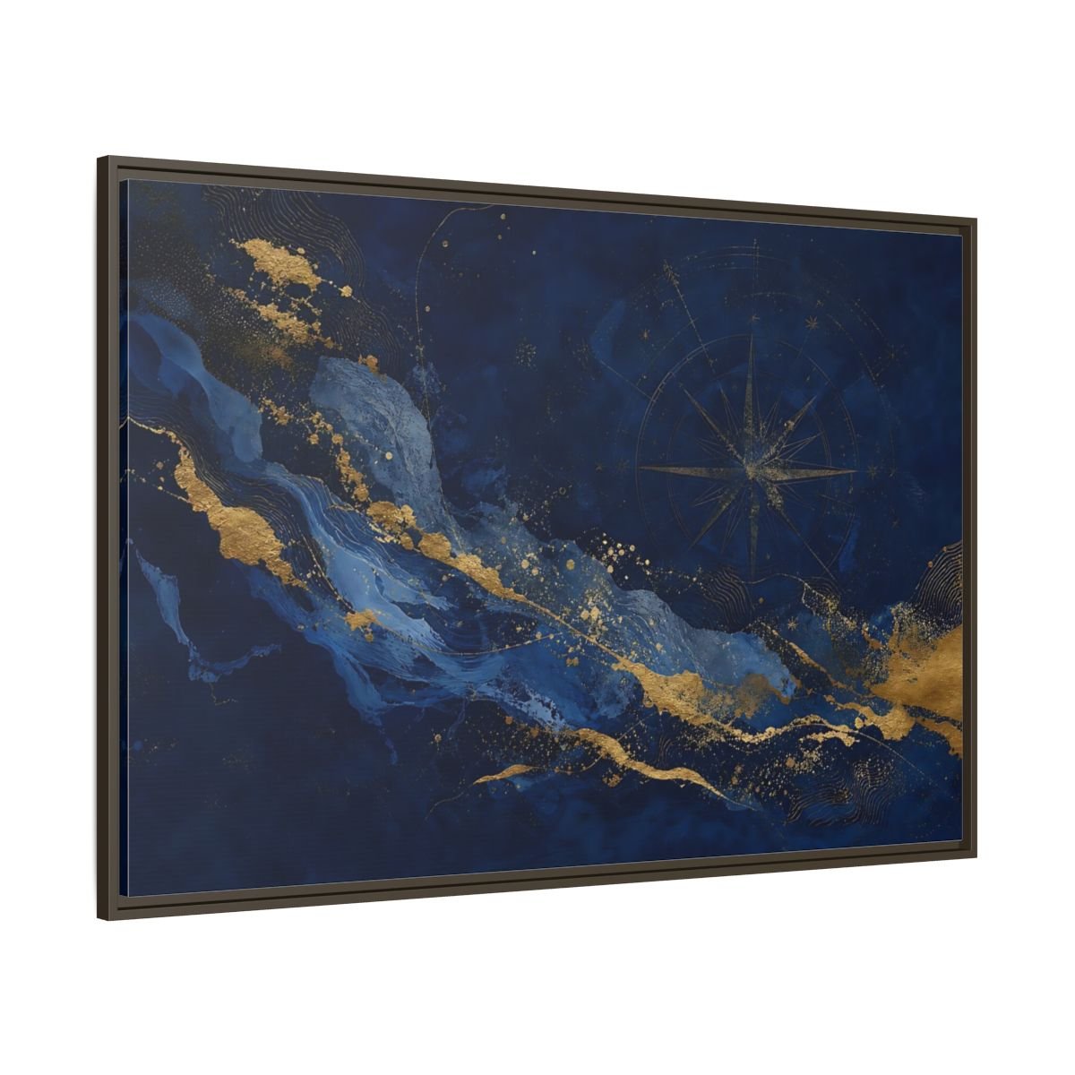 Maps Compass Rose Blue And Gold Framed Canvas Print – Abstract Decor for Living Room, Above Console Table - YesArtYes