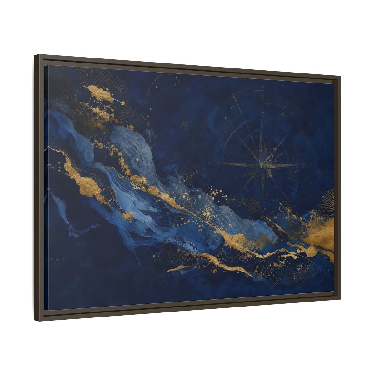 Maps Compass Rose Blue And Gold Framed Canvas Print – Abstract Decor for Living Room, Above Console Table - YesArtYes
