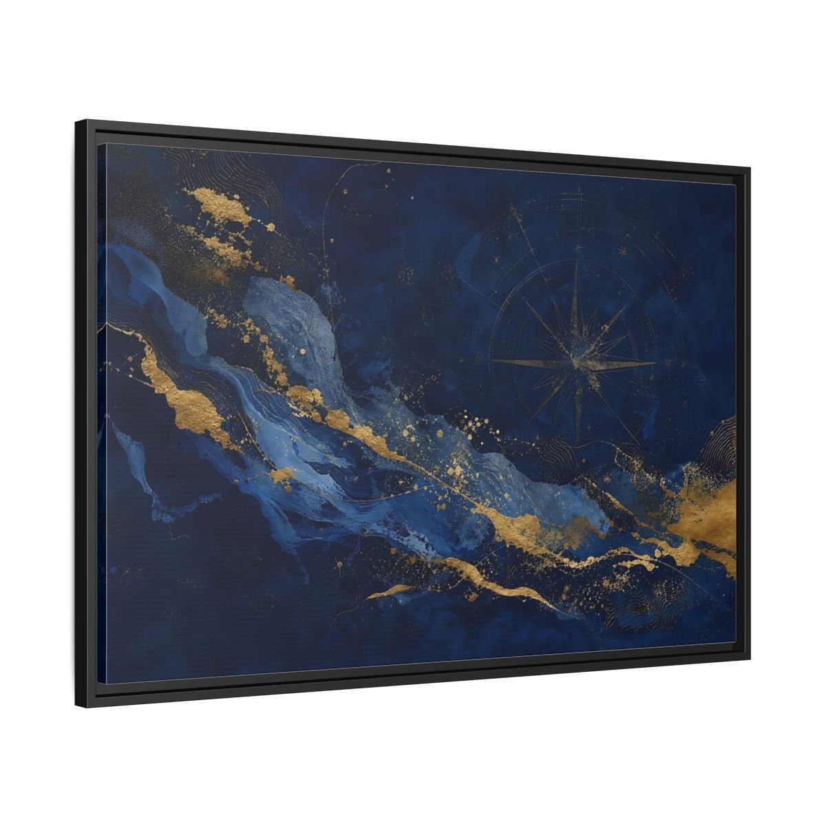 Maps Compass Rose Blue And Gold Framed Canvas Print – Abstract Decor for Living Room, Above Console Table - YesArtYes