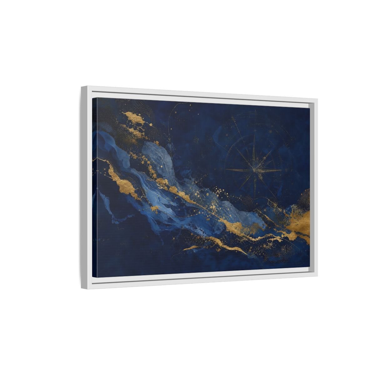 Maps Compass Rose Blue And Gold Framed Canvas Print – Abstract Decor for Living Room, Above Console Table - YesArtYes