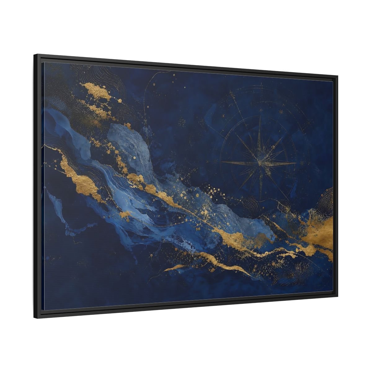 Maps Compass Rose Blue And Gold Framed Canvas Print – Abstract Decor for Living Room, Above Console Table - YesArtYes