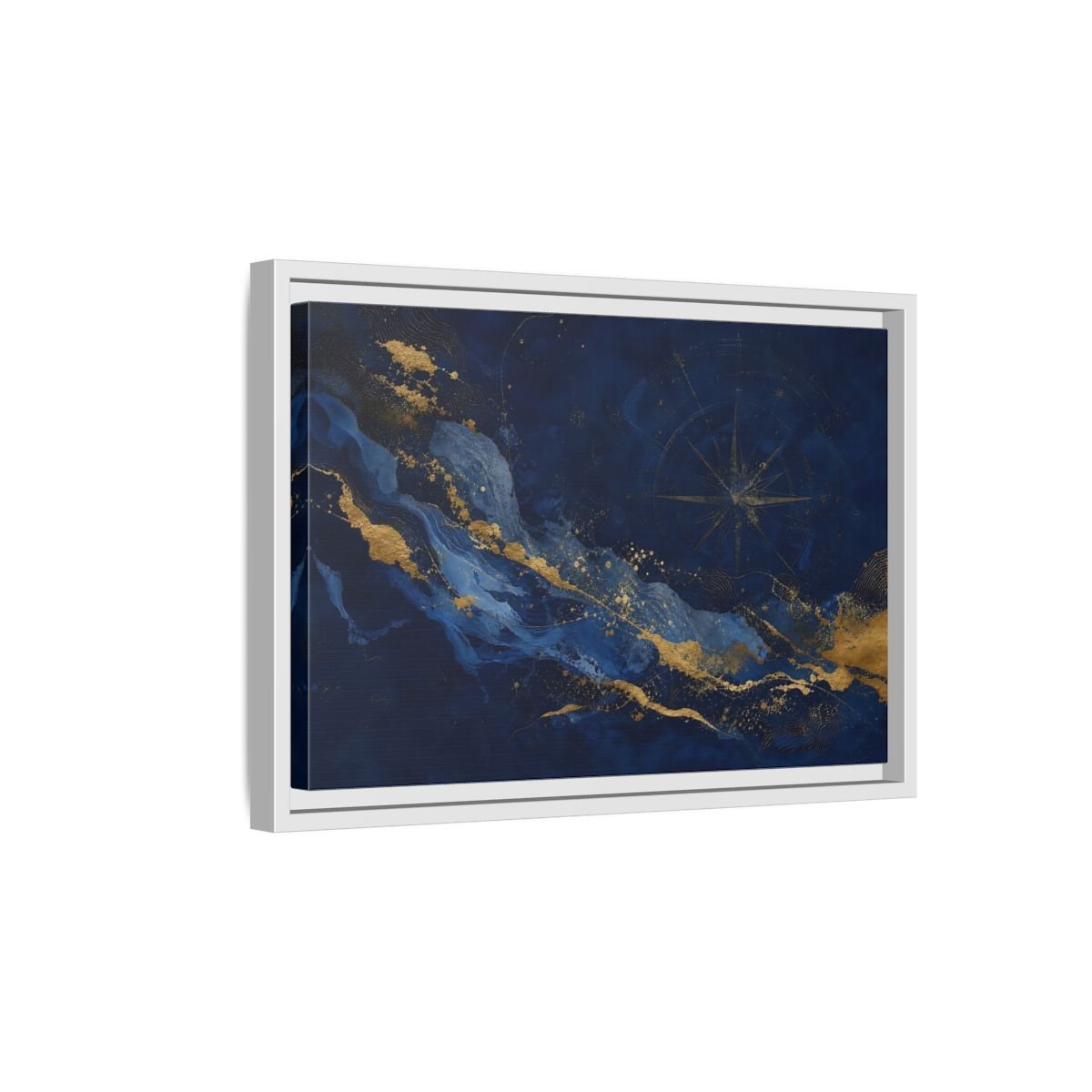 Maps Compass Rose Blue And Gold Framed Canvas Print – Abstract Decor for Living Room, Above Console Table - YesArtYes