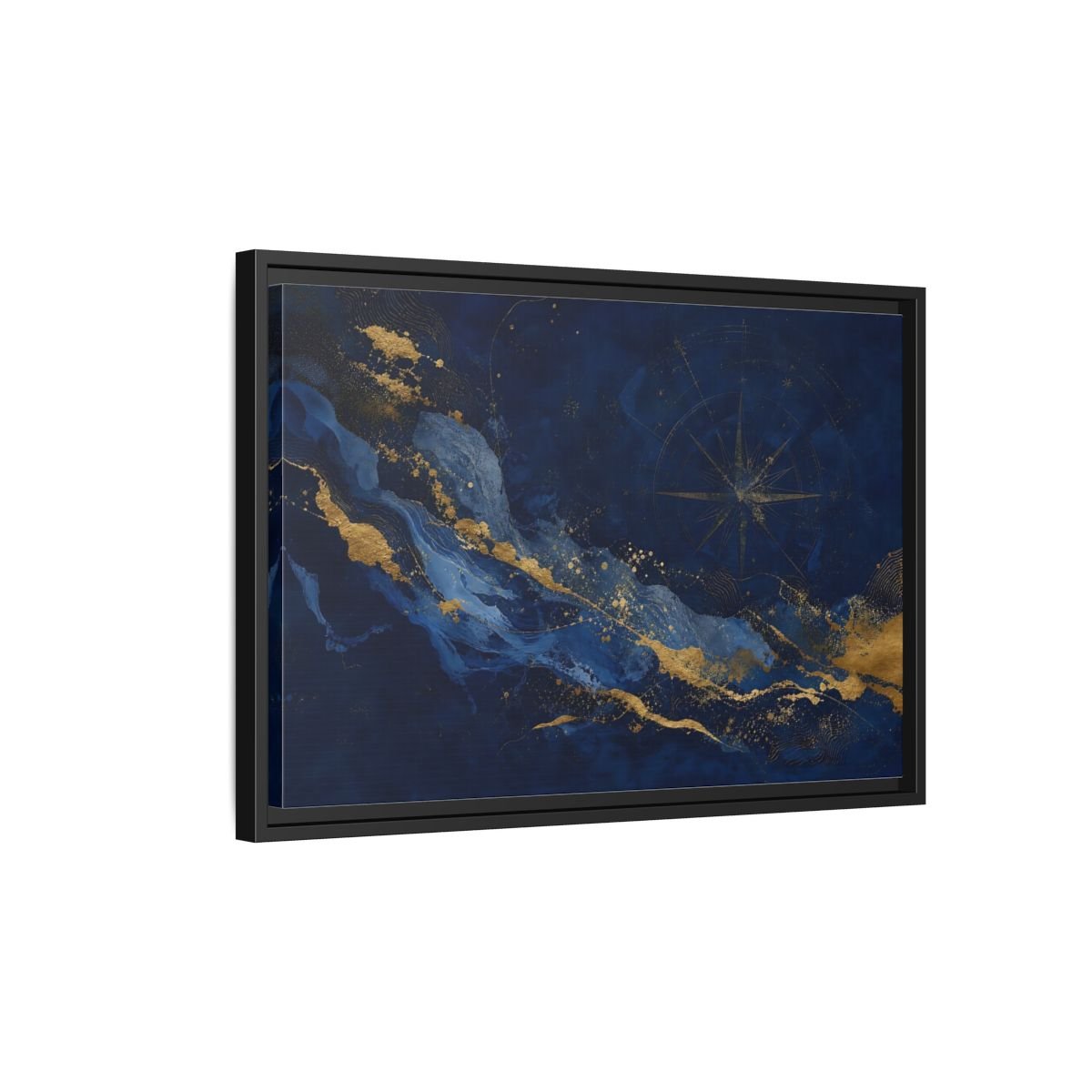 Maps Compass Rose Blue And Gold Framed Canvas Print – Abstract Decor for Living Room, Above Console Table - YesArtYes