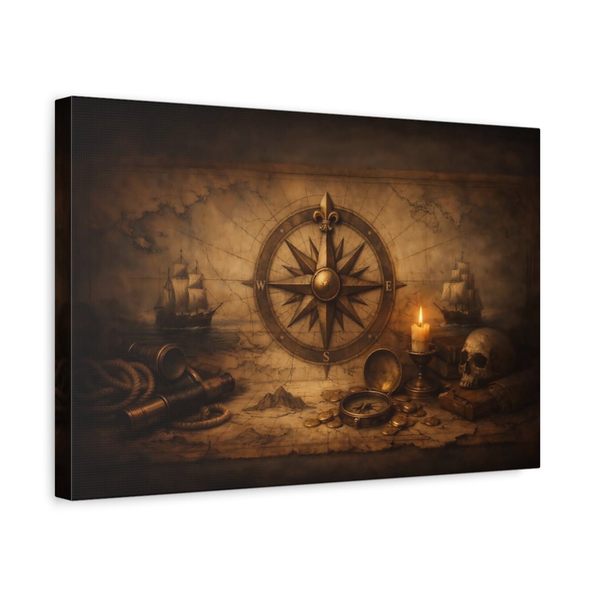 Maps Compass Rose Vintage Nautical - Canvas Wall Art Print - YesArtYes