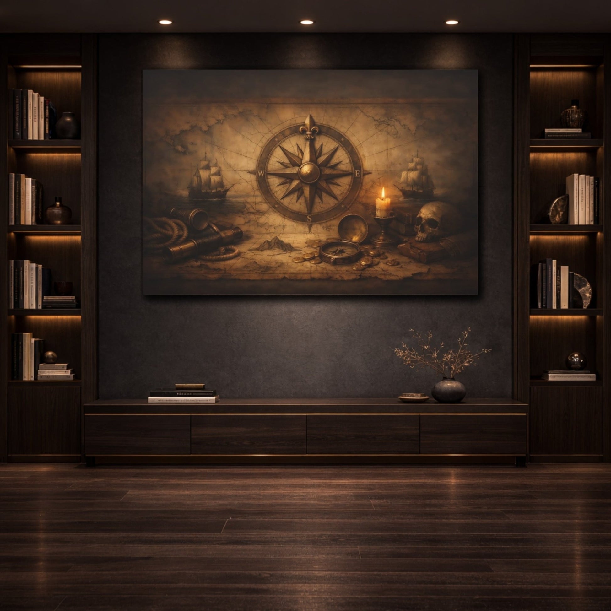 Maps Compass Rose Vintage Nautical - Canvas Wall Art Print - YesArtYes