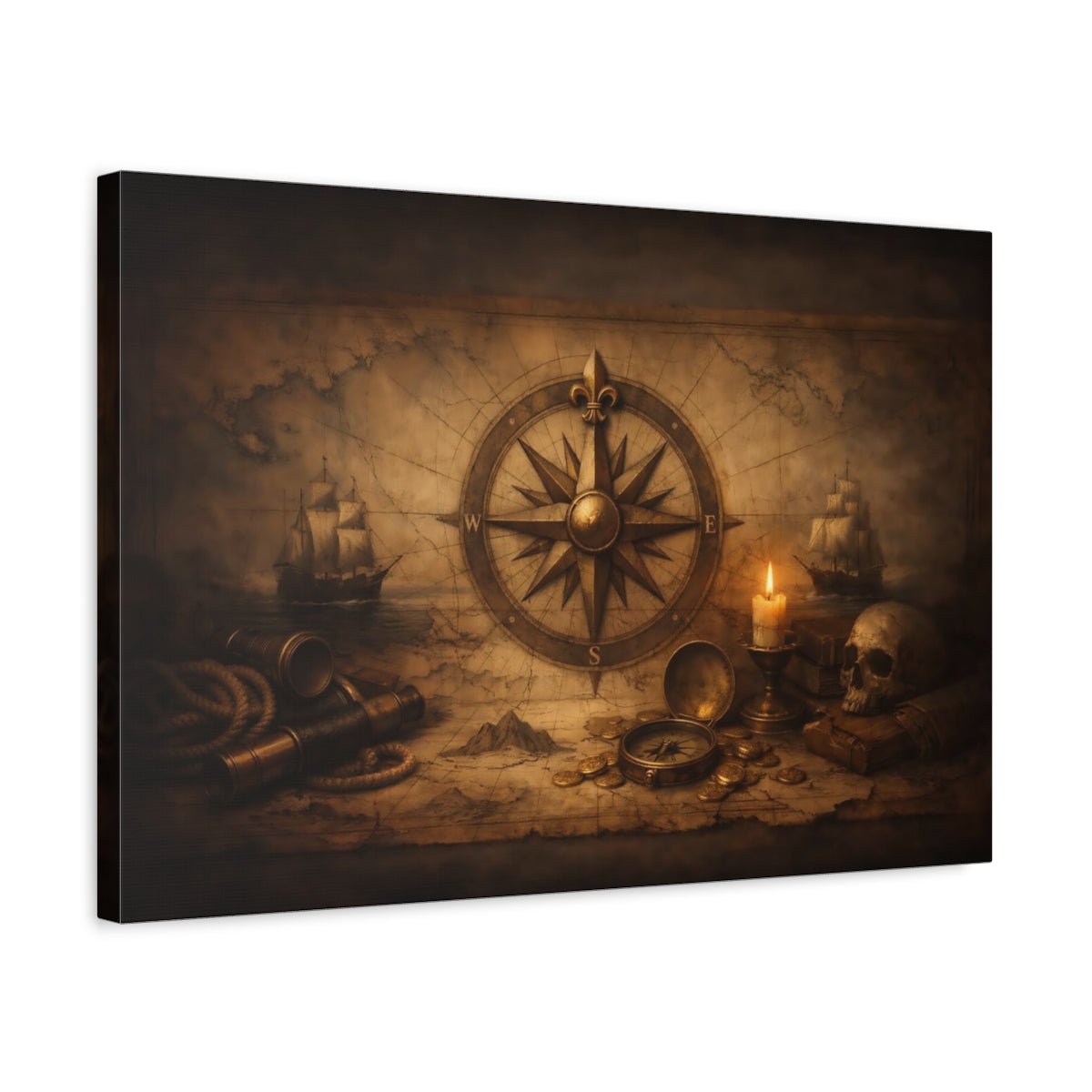Maps Compass Rose Vintage Nautical - Canvas Wall Art Print - YesArtYes