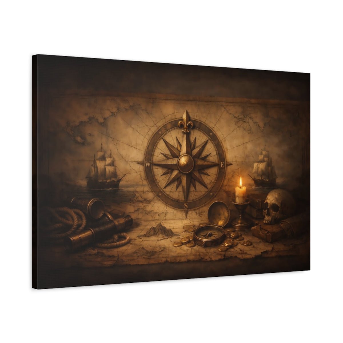 Maps Compass Rose Vintage Nautical - Canvas Wall Art Print - YesArtYes