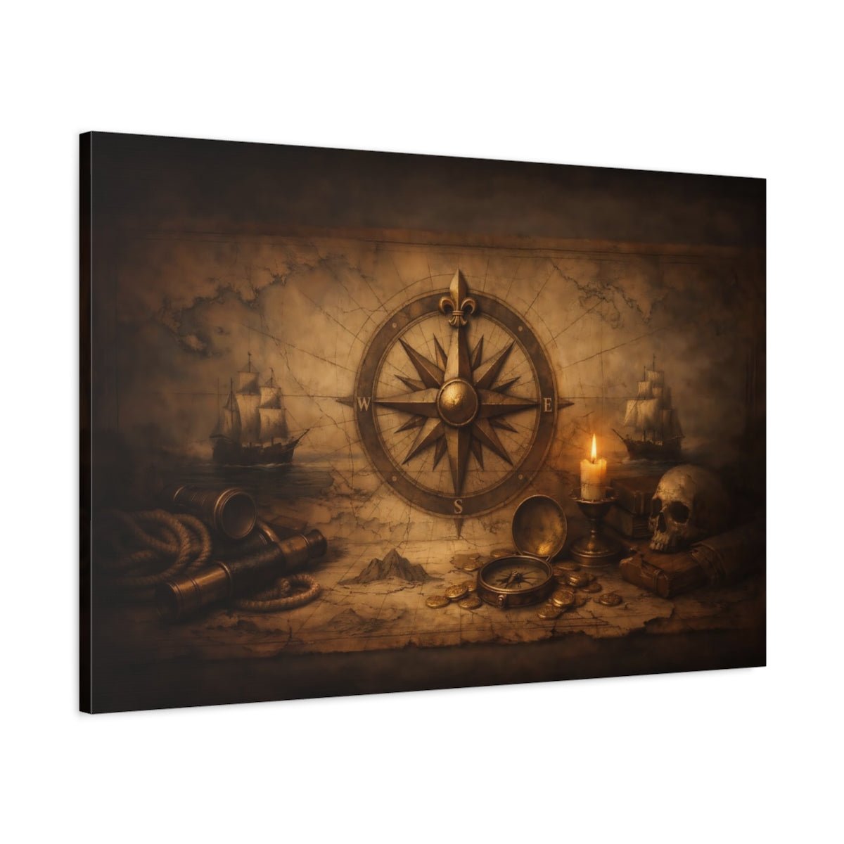 Maps Compass Rose Vintage Nautical - Canvas Wall Art Print - YesArtYes