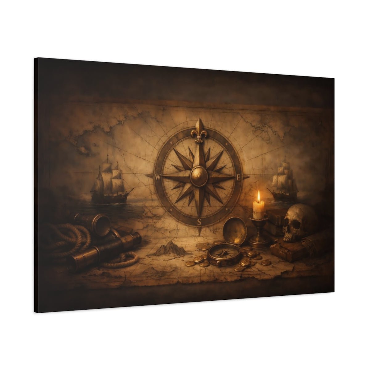 Maps Compass Rose Vintage Nautical - Canvas Wall Art Print - YesArtYes