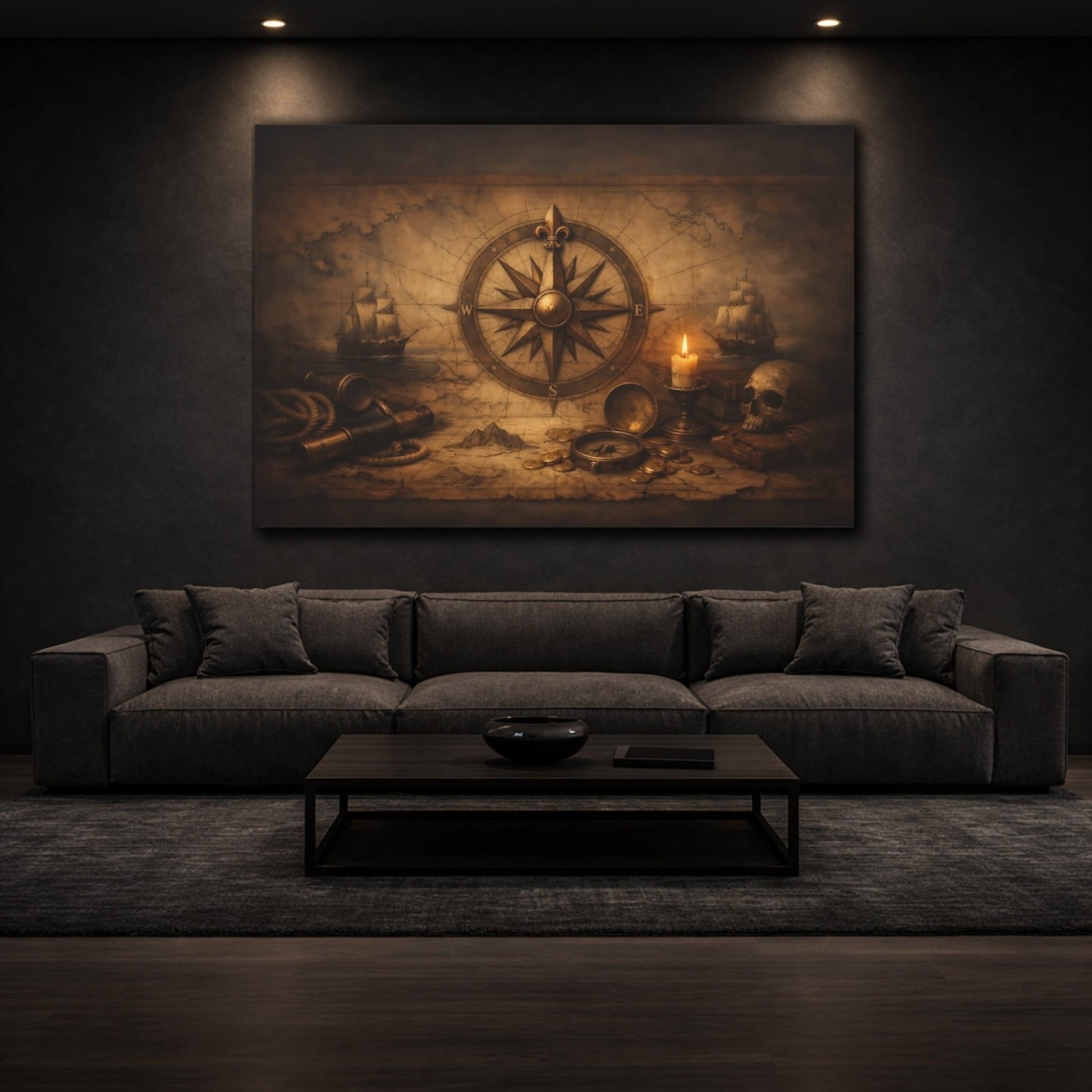 Maps Compass Rose Vintage Nautical - Canvas Wall Art Print - YesArtYes