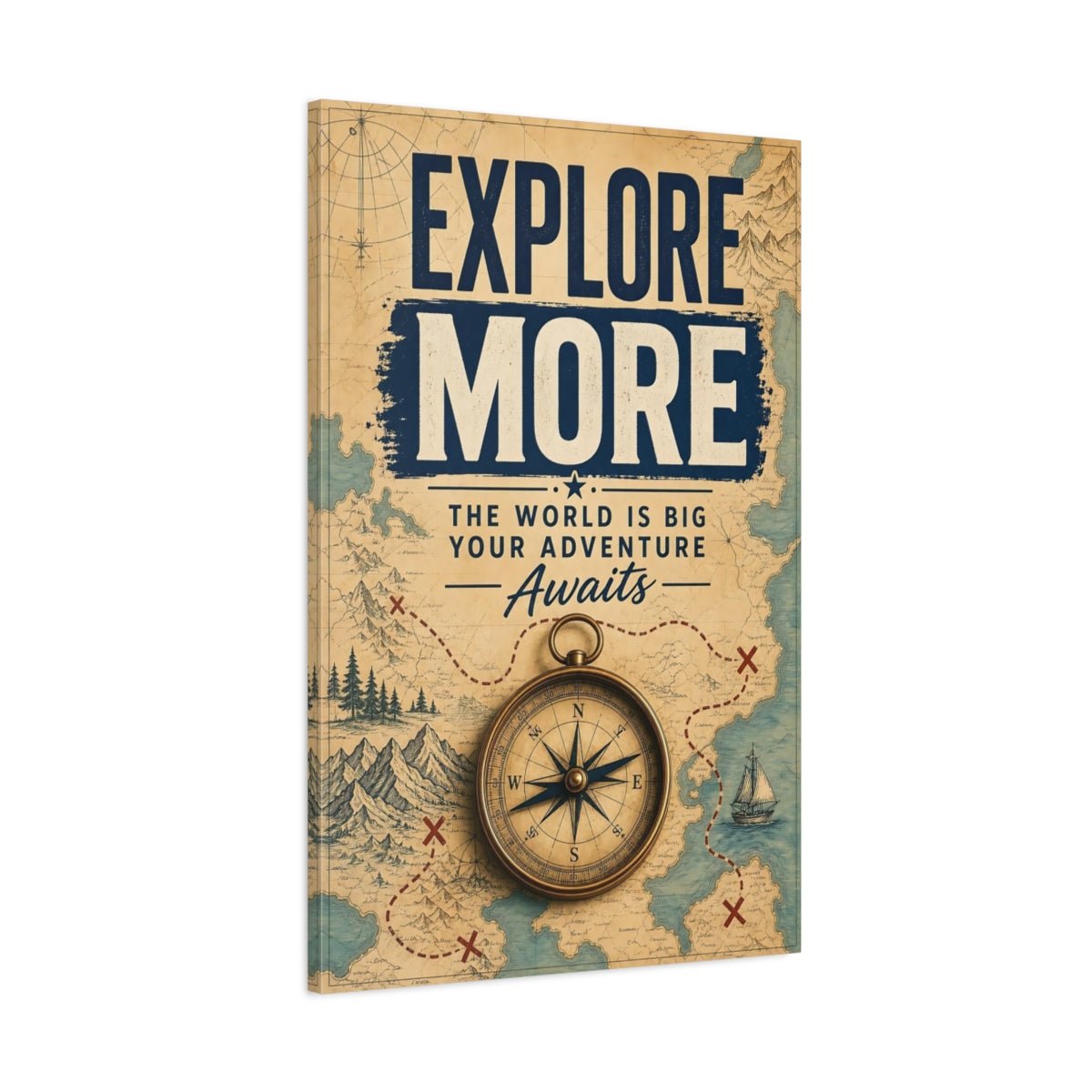 Maps Compass Vintage Travel Canvas Print – Living Room, Above Couch, Brown - YesArtYes
