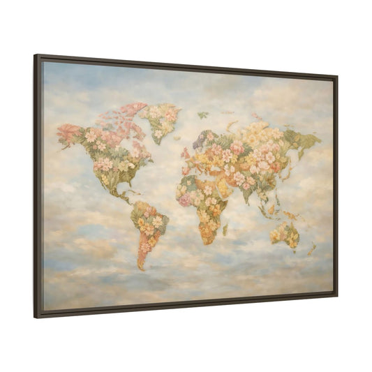 Main Mockup. Maps Floral World Map Pastel Floral Map shown as stretched canvas wall art
