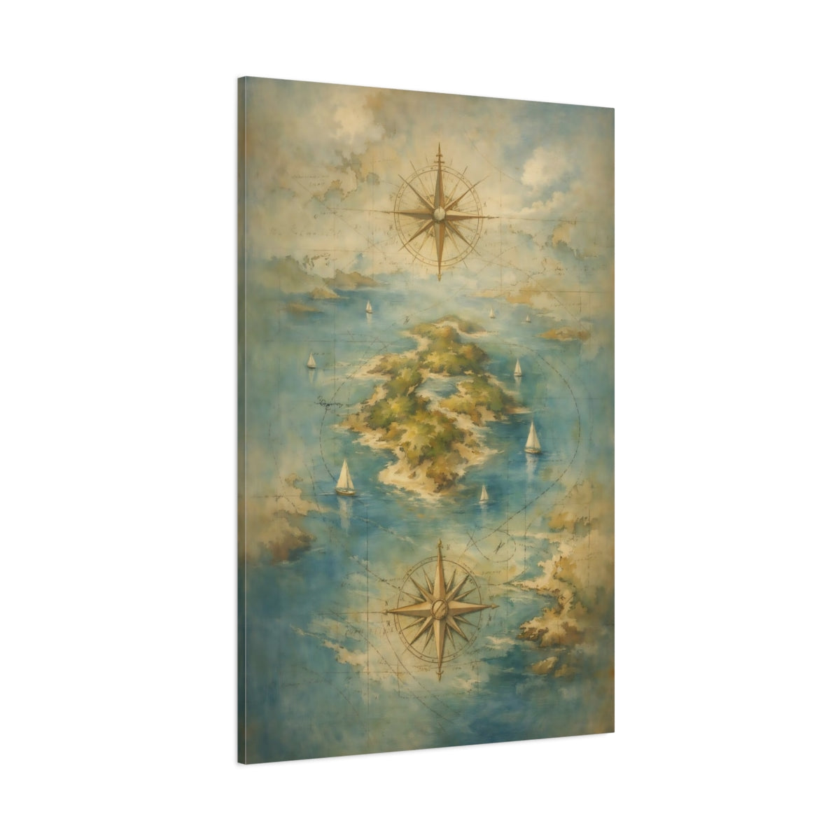Main Mockup. Maps Island Map Vintage Island Map shown as stretched canvas wall art