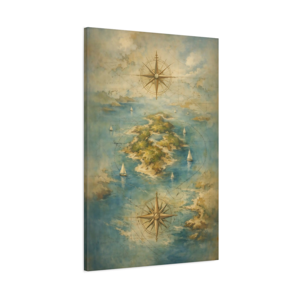 Side Mockup 1. Maps Island Map Vintage Island Map shown as stretched canvas wall art